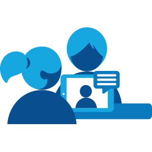 language line icon of individuals looking at a tablet